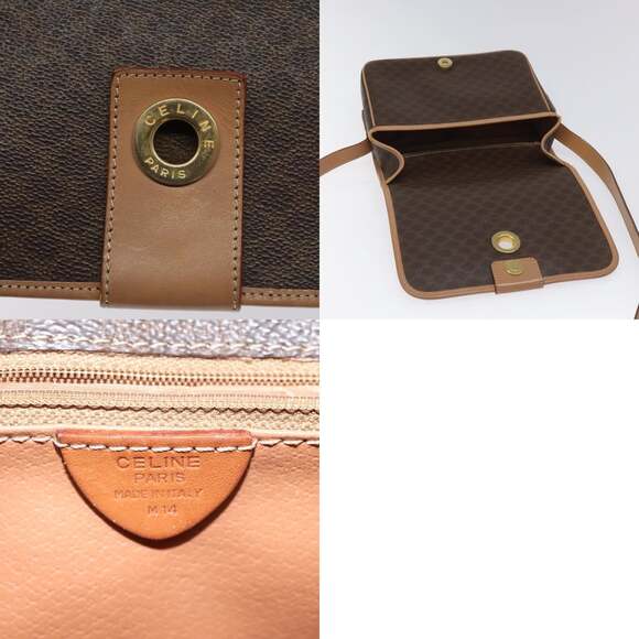 CELINE Macadam Canvas Shoulder Bag Pvc Leather Brown Gold - Picture 11 of 12